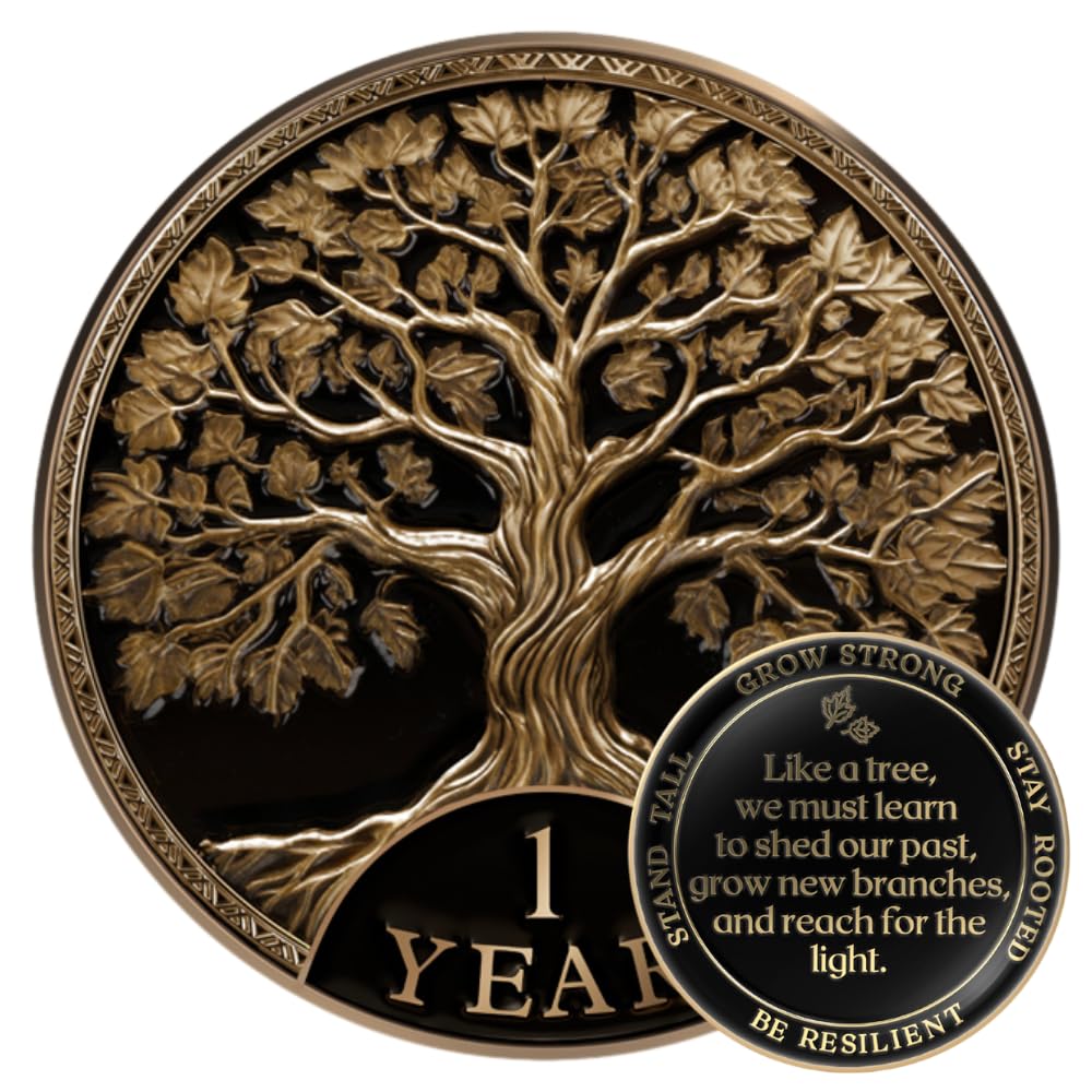 MilestoneMint 1 Year Sobriety Coin, Tree of Life, AA Coins and Medallions