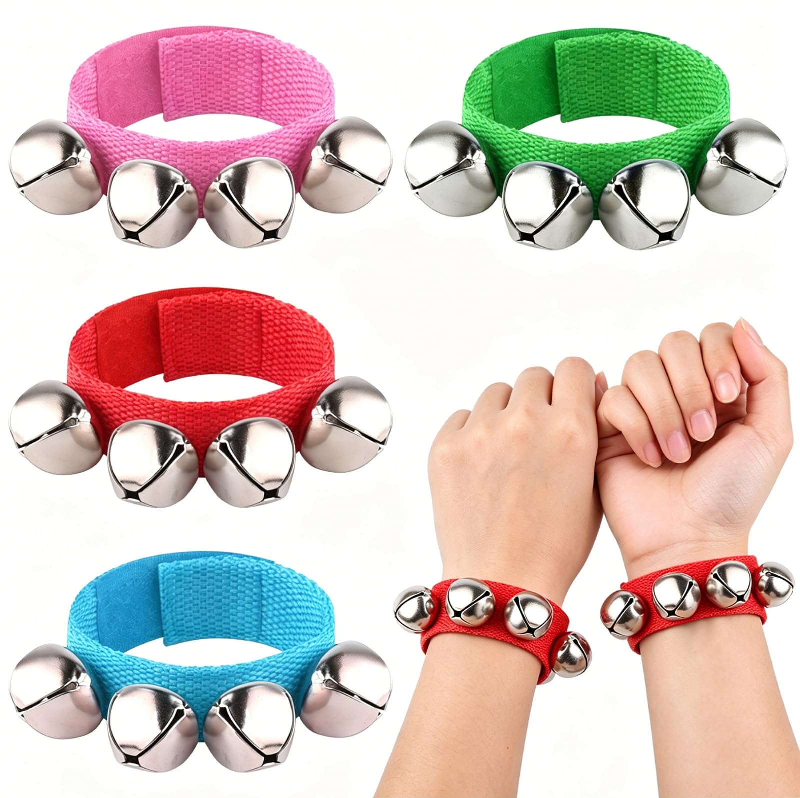 View 1 of ***Missing 2*** rookea 4 Pcs Colored Wrist Bells Jingle Bracelets