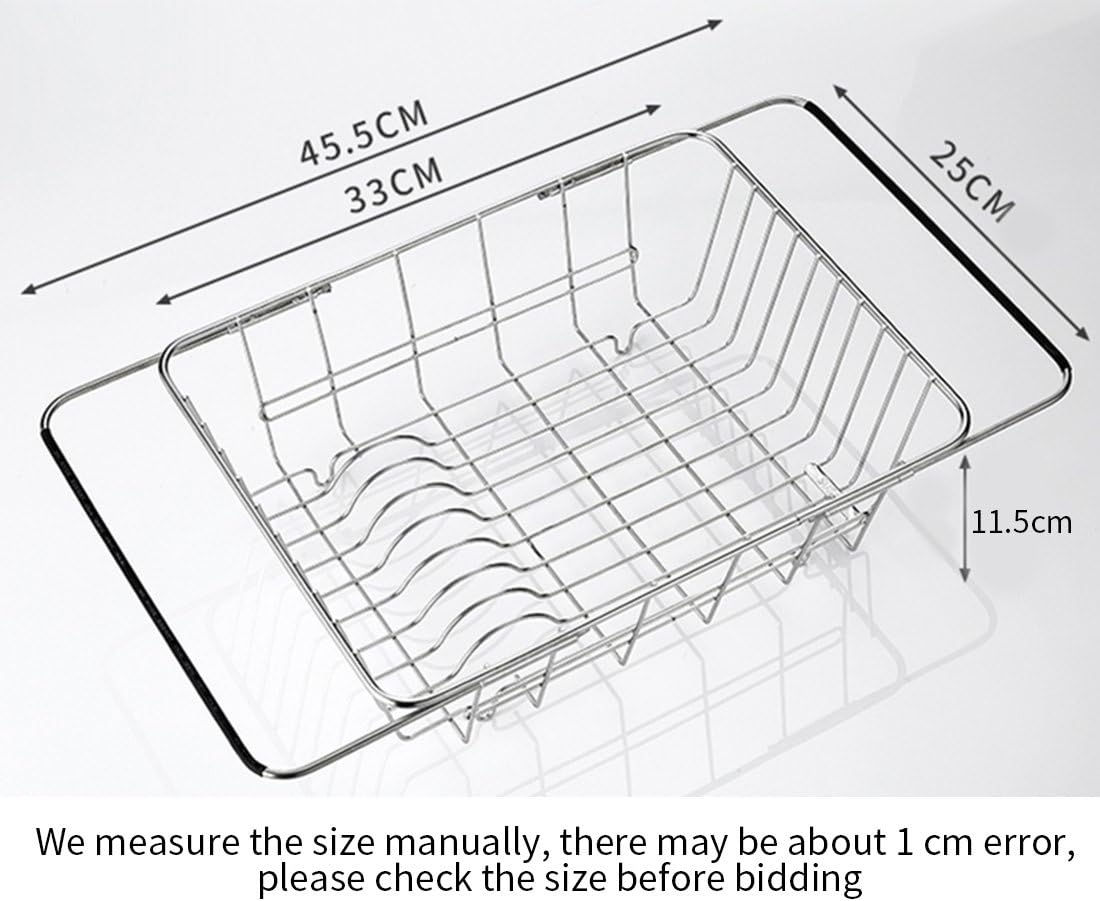 Adjustable Dish Drying Rack Over Sink, SZUAH 18/8 Stainless Steel Dish Drainer, Large & Deep Dish Rack for Counter top & Sink, 13"L x 9.8" W x 4.7"H(unextended size)