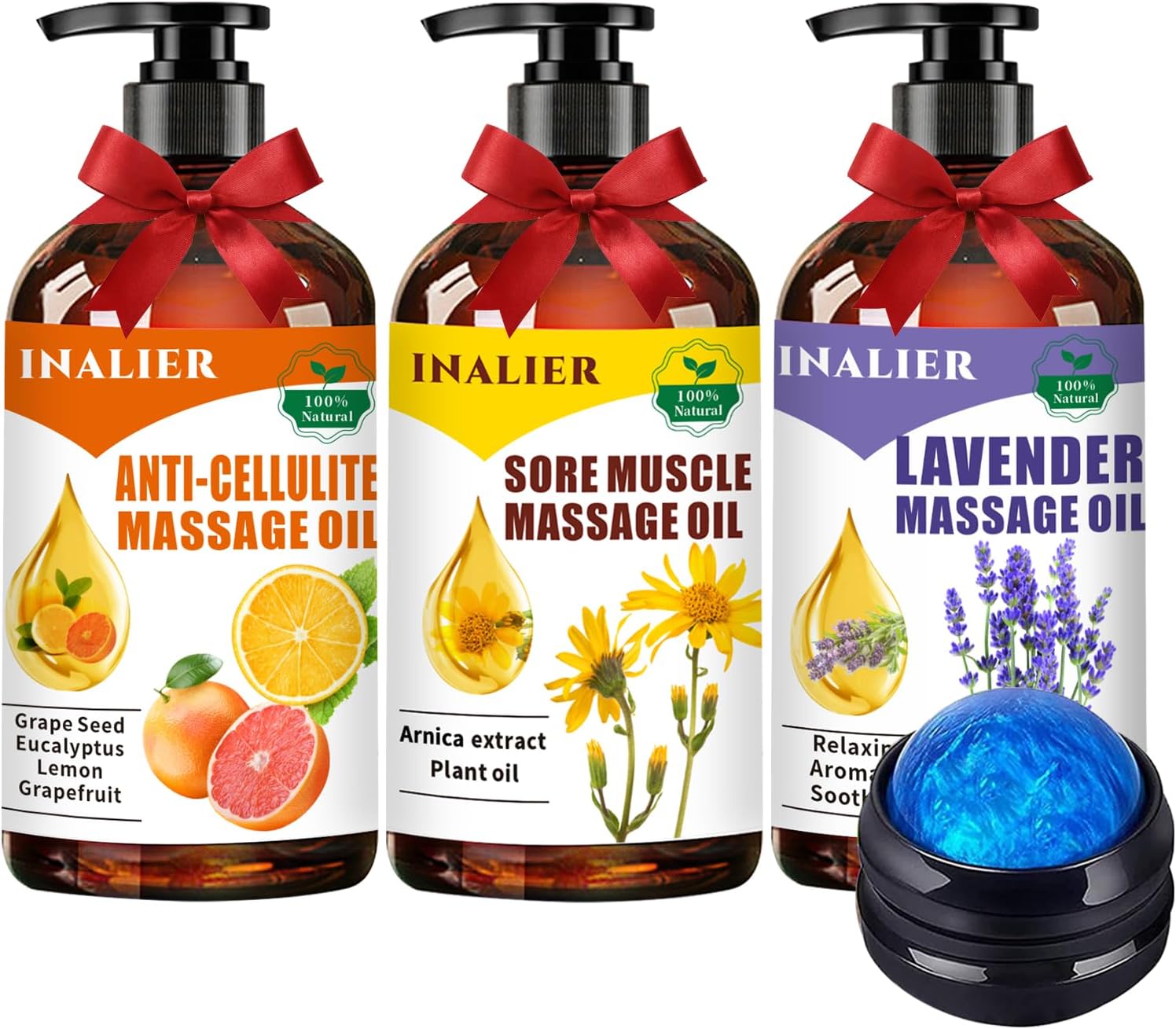 Massage Oils for Massage Therapy,Massage Kit Gifts for Women Men with Arnica, Lavender,Spa Gifts,3 Pack Cellulite,Sore Muscle & Lavender Massage Oils with Massage Ball Massage Oils for Massage Therapy,Massage Kit Gifts for Women Men with Arnica, Lavender,Spa Gifts,3 Pack Cellulite,Sore Muscle & Lavender Massage Oils with Massage Ball