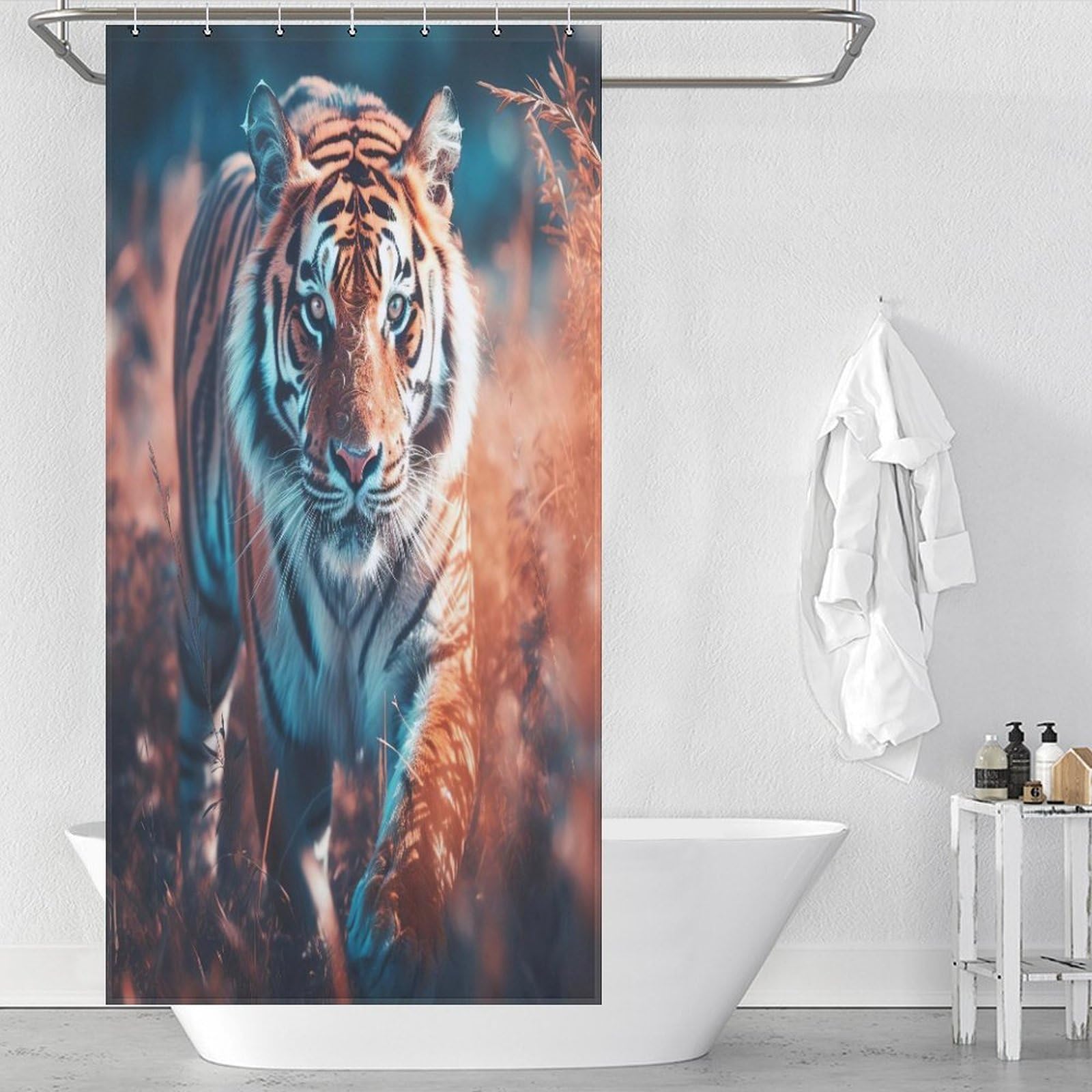 Rideau de douche tigre en tissu polyester pour éviter les fuites d'eau