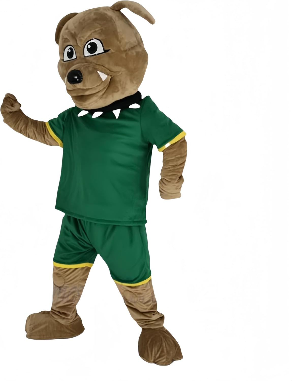 Brown Bulldog in Green Coat Mascot - Durable Costume for Cheerleading and School Spirit
