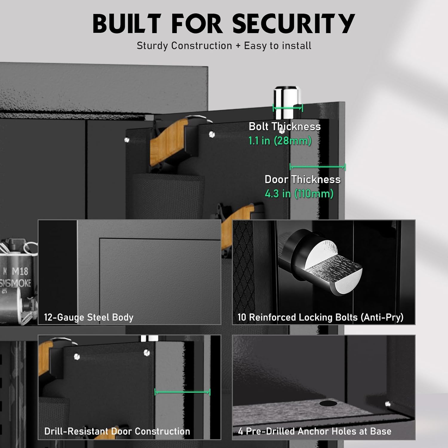 15-20 Large Gun Safe, Digital Gun Safe for Rifles and Pistols with Removable Pegboard & 6 Hooks, Gun Safes & Cabinets with Door Organizers & 3 Gun Raks, Rifle Safe (Already Aseembled, Black)