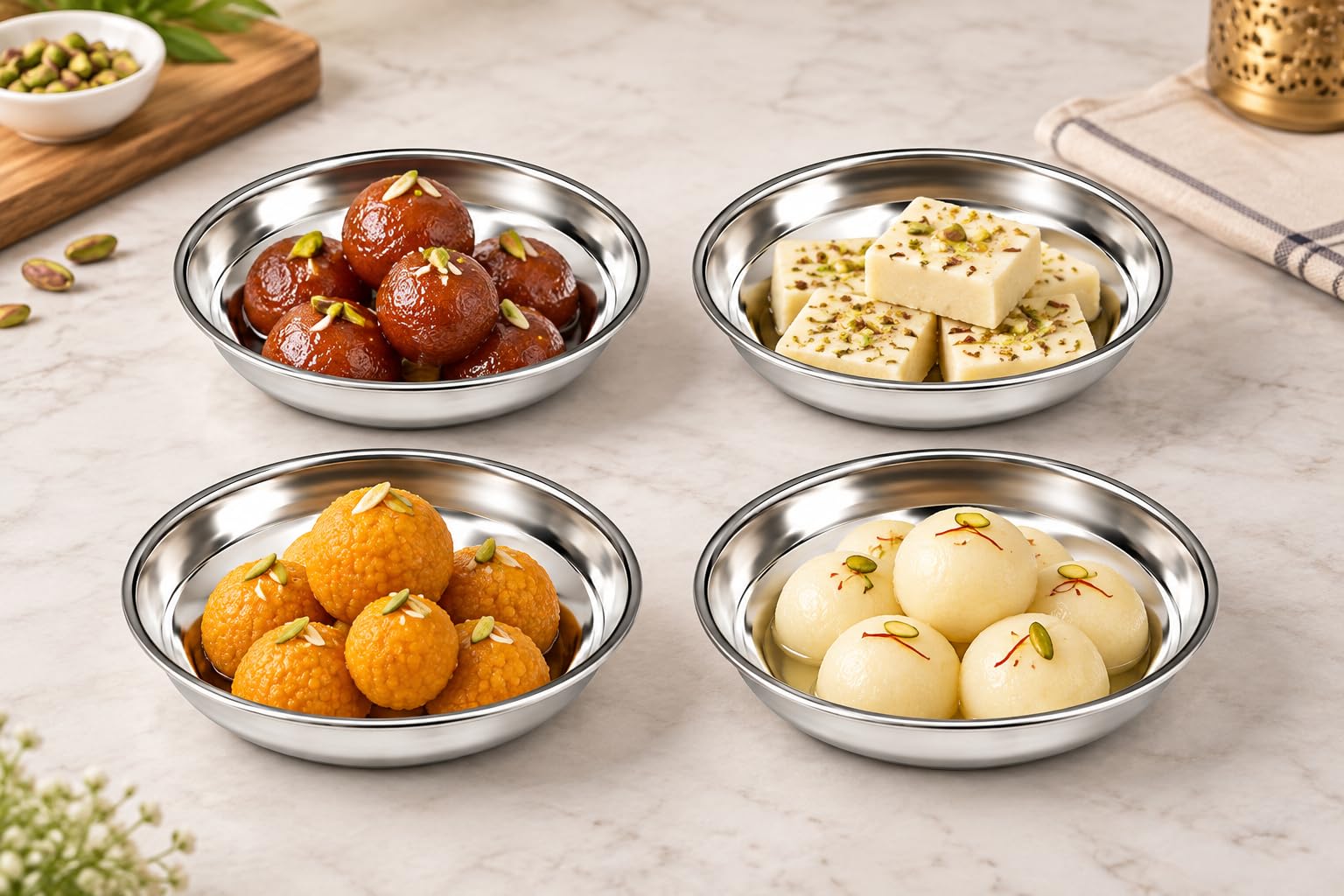 Stainless Steel Halwa Plates - Set of 4 -3