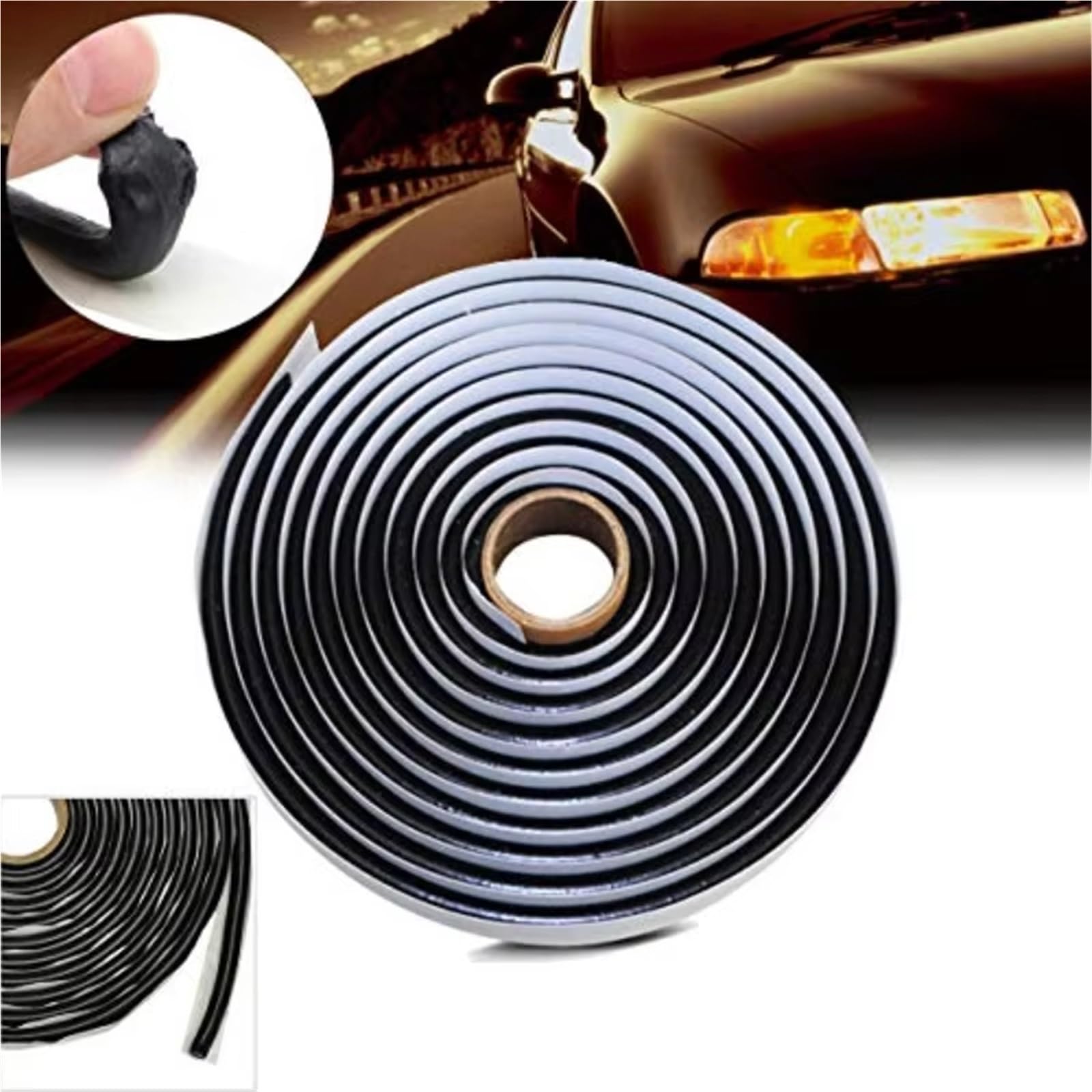 Tiras de Sellado de Goma para Faros, Audio, Puertas y Ventanas de Coche (adaptación) Cinta de Caucho butílico Impermeable de 9 mm x 4 m - Adhesivo sellador