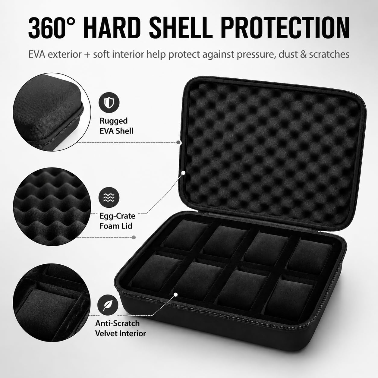 Comecase 8 Slot Travel Watch Case for Men Woman, Hard Shell Watch Organizer view 3