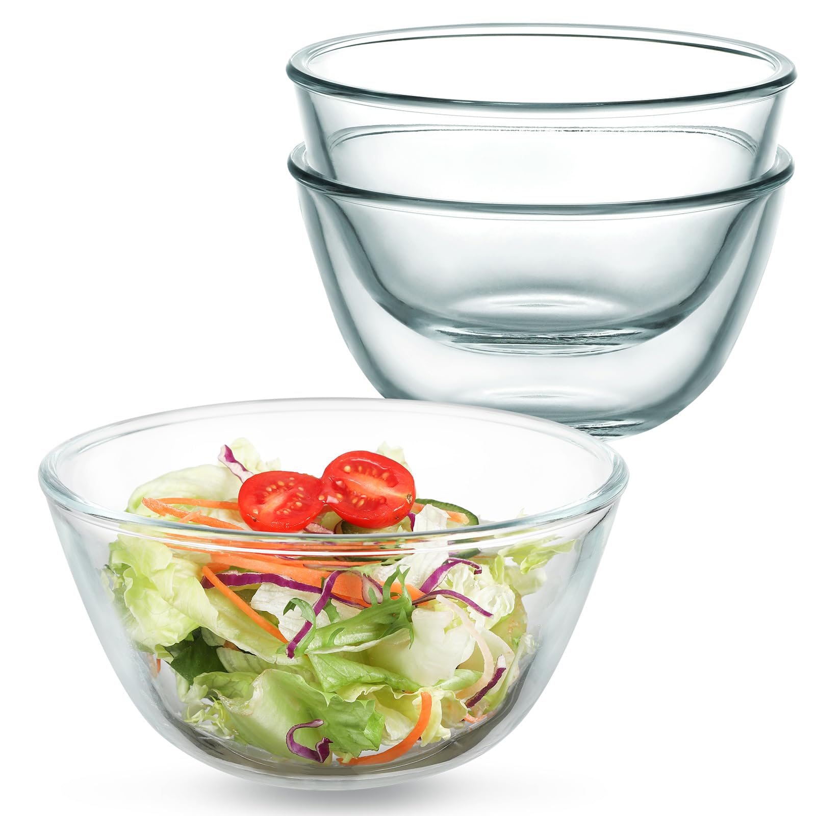 WHJY Paquete de 3 cuencos de vidrio para cereales de 7 pulgadas, cuencos de vidrio transparente para servir ensalada, pasta y cereales