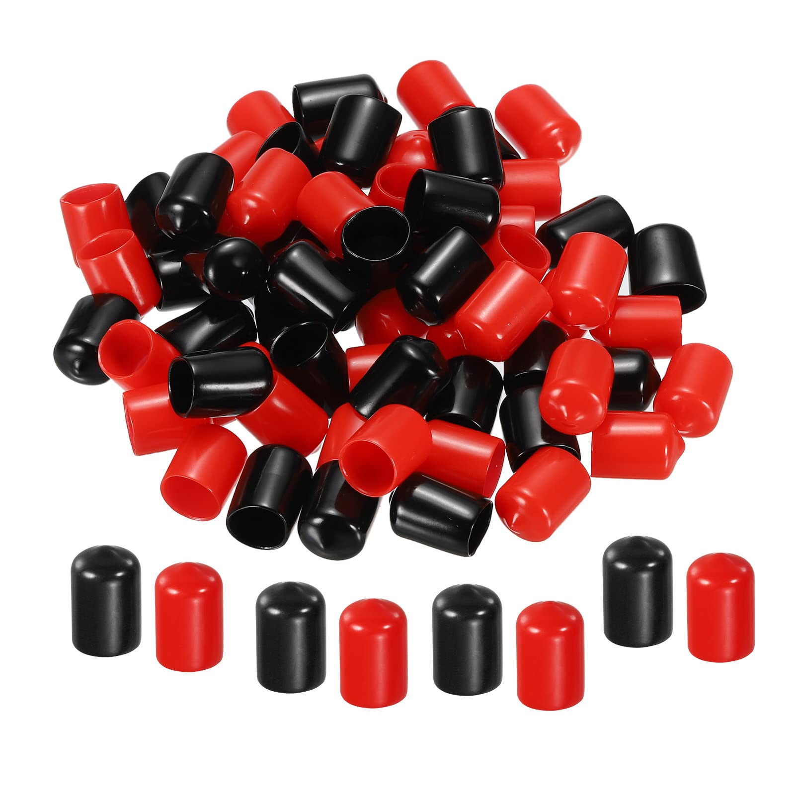 sourcing map 50pcs Rubber End Caps Cover Assortment 14mm PVC Vinyl Screw Thread Protector for Screw Bolt Black Red