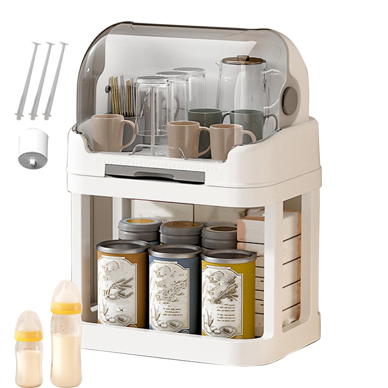 Contenedor para secador de botellas - Organizador para secador de botellas, estante para botellas para niños pequeños con tapa | Secador de biberones para niños pequeños, contenedor de cubiertos de la