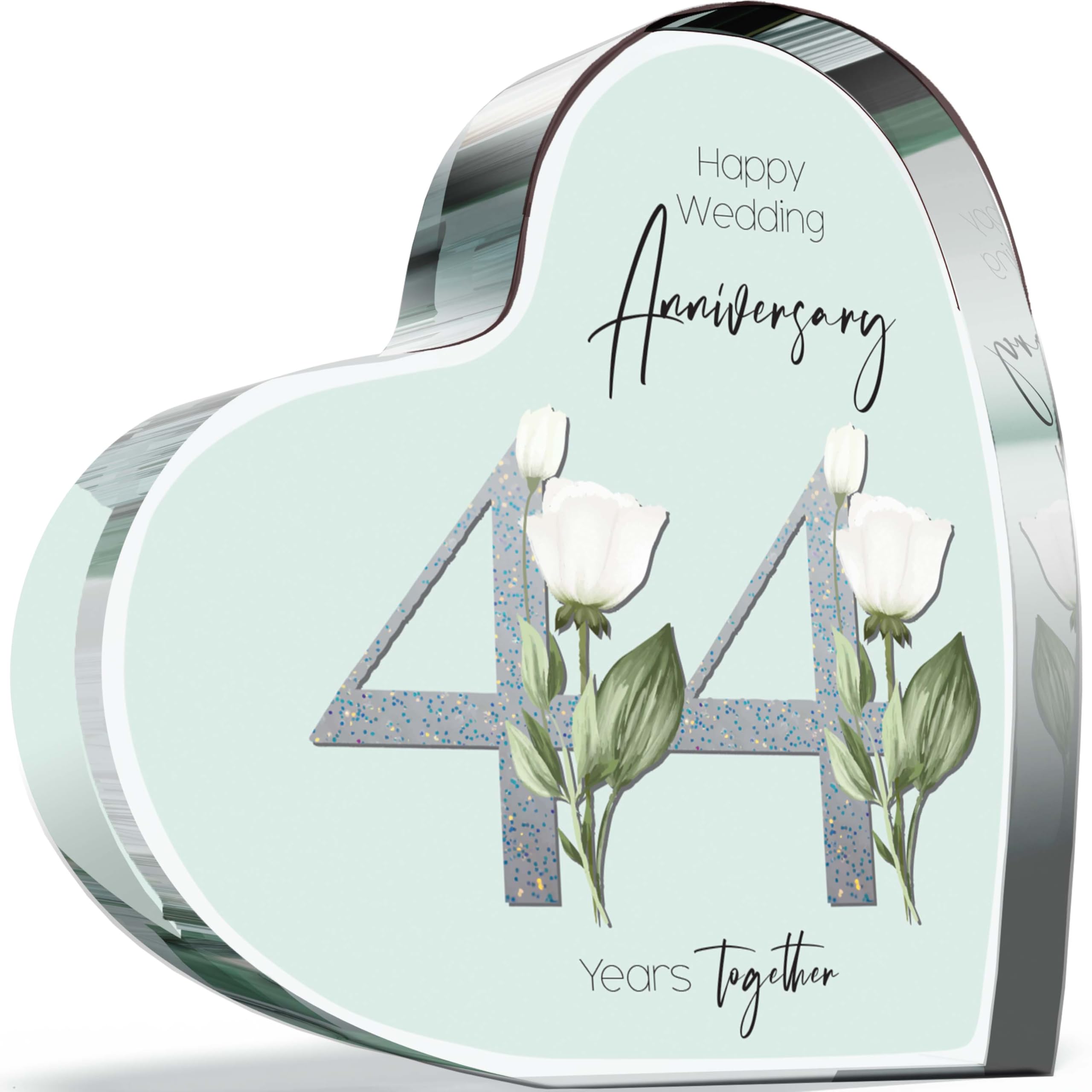 Giftzie Women's 44 Th Anniversary Plaque Gifts For Wife Husband - Years Together - I Love You Romantic Acrylic Heart Gift For Men, 100Mm Floral Present For Couples Forty-Fourth Anniversaries