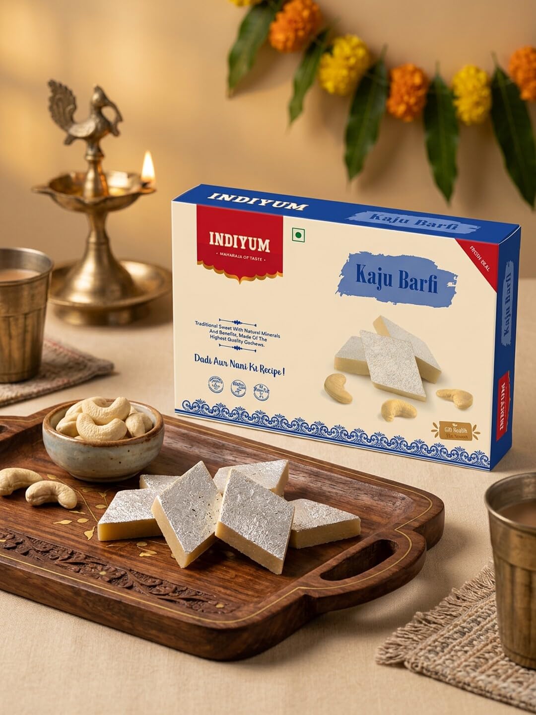 Indiyum Kaju Burfi | Festive & Gifting Sweets | Made with Fine Cashew Nuts pack of 200g 1