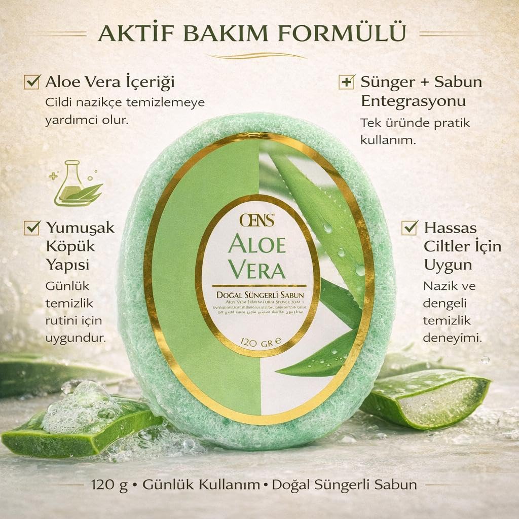 OENS aloe vera özlü doğal süngerli sabun hassas ciltler için nemlendiricin köpüren kokulu banyo süngerli sabun