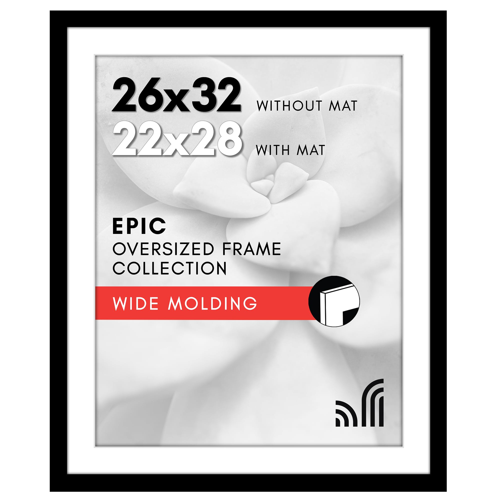 Americanflat 26x32 Picture Frame with Polished Plexiglass - Use as 22x28 Frame with Mat or 26x32 Frame Without Mat - Epic Collection - Wide Picture Frame for Wall Display - Black