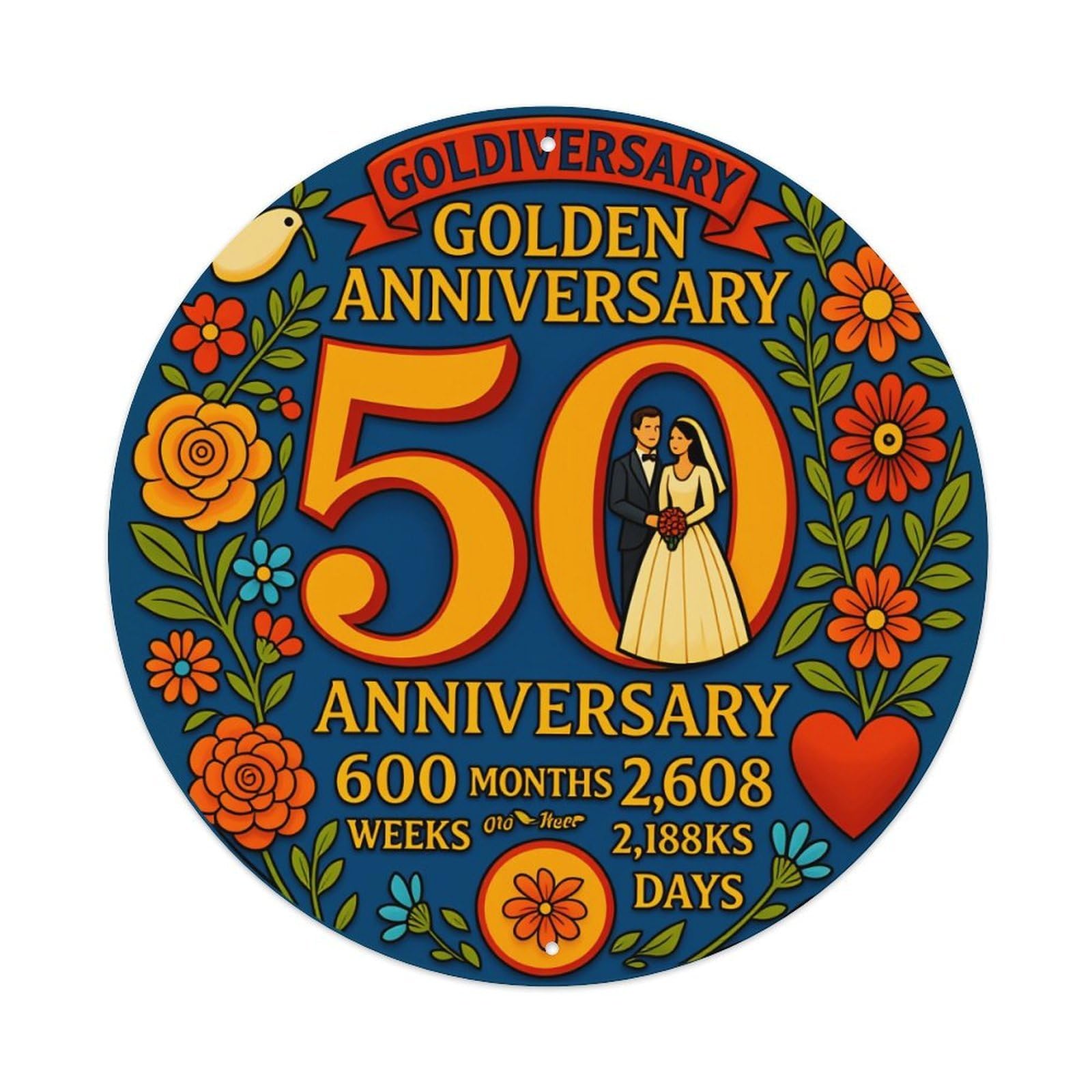 Golden Anniversary Floral Design Metal Tin Sign Vintage Garden Bedroom Cafe Bar Man Cave Home Wall Decor Metal Poster 8x8 inches