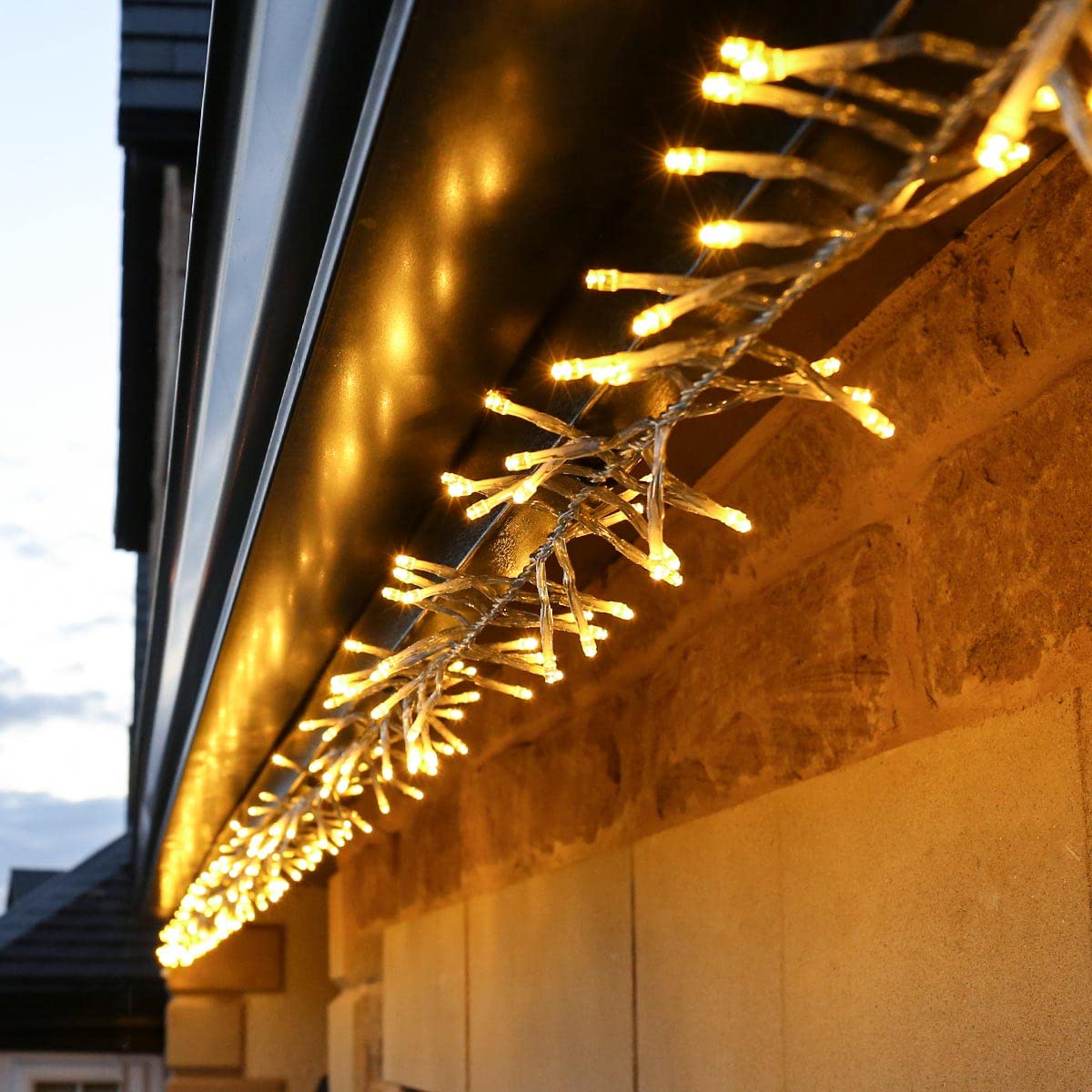 Festive Lights - ConnectGO Connectable Outdoor Cluster Lights - Mains Powered 300 White LEDs - Christmas, Garden, Home & Party (Warm White, 4m)
