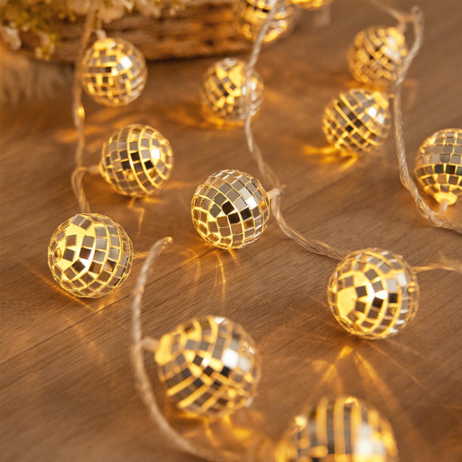 ENLACE LED Discokugel Lichterkette, 2M 10 LED Disco Ball Lichterkette Batteriebetrieb, 4cm Spiegelkugeln, Warmweiß Marokkanische Lichterketten für Weihnachten, Karneval, Hochzeit, Party
