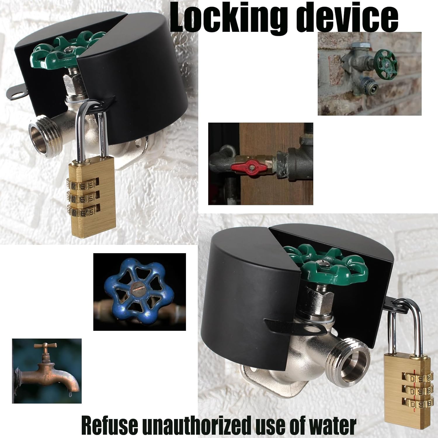 Faucet Locks Outdoor,Water Faucet Lock，Made of Metal Suitable for Garden Faucets,Hose Bib,Water Hose,Hose Spigot，Prevent Water Bandit(Black with Padlock)