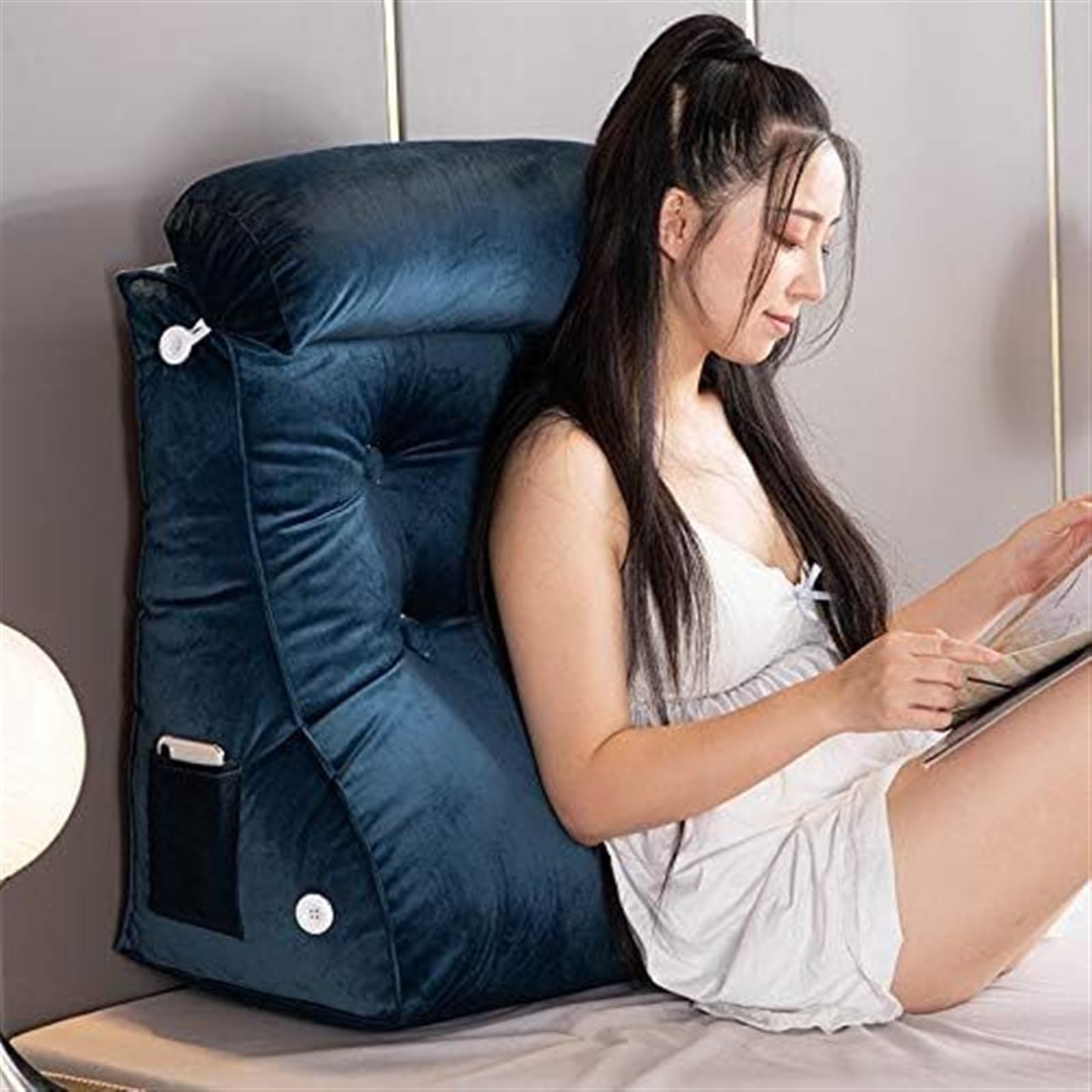 Uoxhfdh Sapphire Blue Large Bolster Headboard Backrest Support Cushion, Back Wedge, For Sitting Up In Bed/Couch(,Width 45Cm)