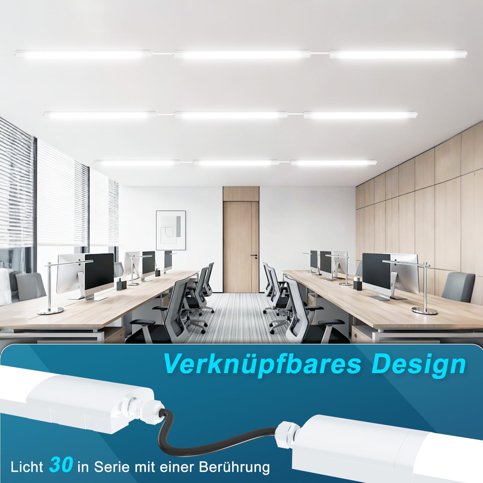 LED Feuchtraumleuchte 150CM 1er-pack, 48W 5400Lumen Feuchtraumleuchte LED, 6000K/4000K/3000K Kellerlampe, IP65 Wasserfest Feuchtraumlampe für Keller Werkstatt Garage Küche Büro