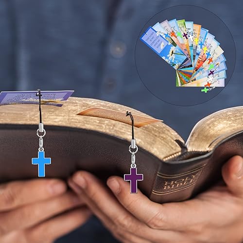 Miniatura 2 de 30 marcapáginas cristianas con colgantes de cruz, versículo de la Biblia, marcadores religiosos con citas inspiradoras, regalos de oración cristiana