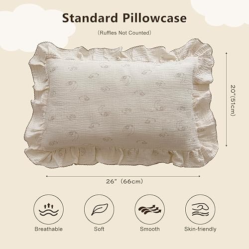 Vista 51 de BuLuTu Funda de almohada de muselina de algodón para niños pequeños, tamaño estándar, estampado de flores de Galsang, suave funda de almohada