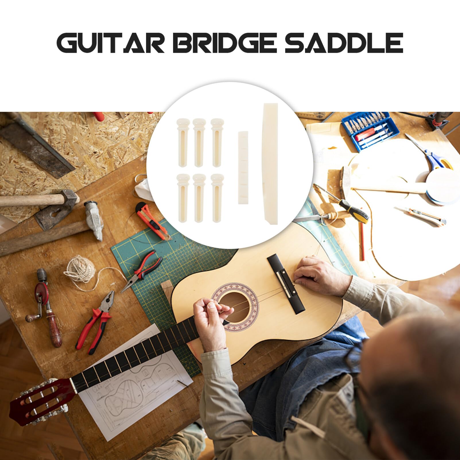 VICASKY Acoustic Guitar Pegs 1 Set Guitar Bridge Pins Folk Guitar Bone Bridge Saddle and Nut Guitar Accessories Instrument Supplies Acoustic Guitar Kit