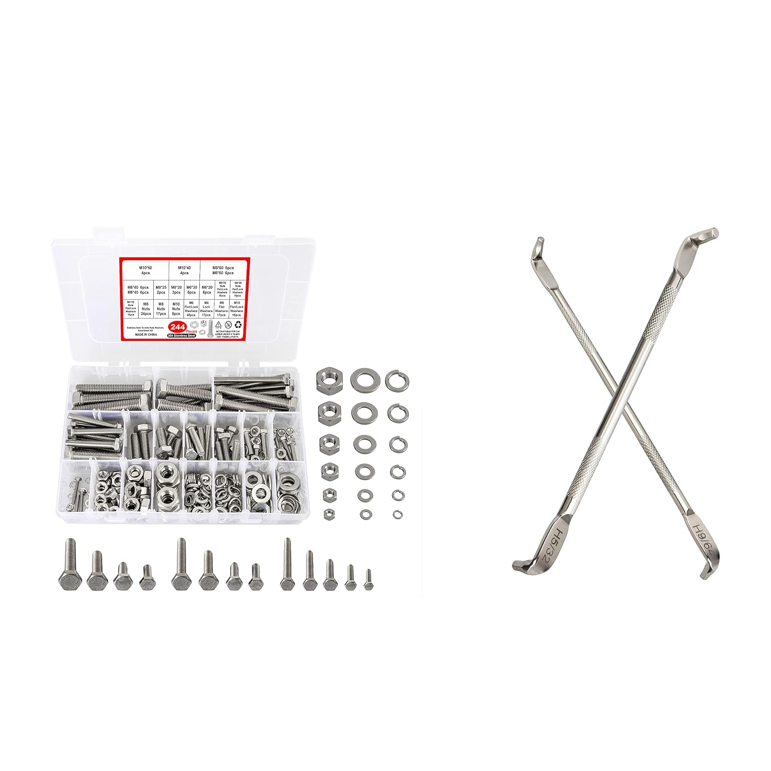 SHAOHUA 244PCS M3 M4 M5 M6 M8 M10 Nuts and Bolts Kit Bundle