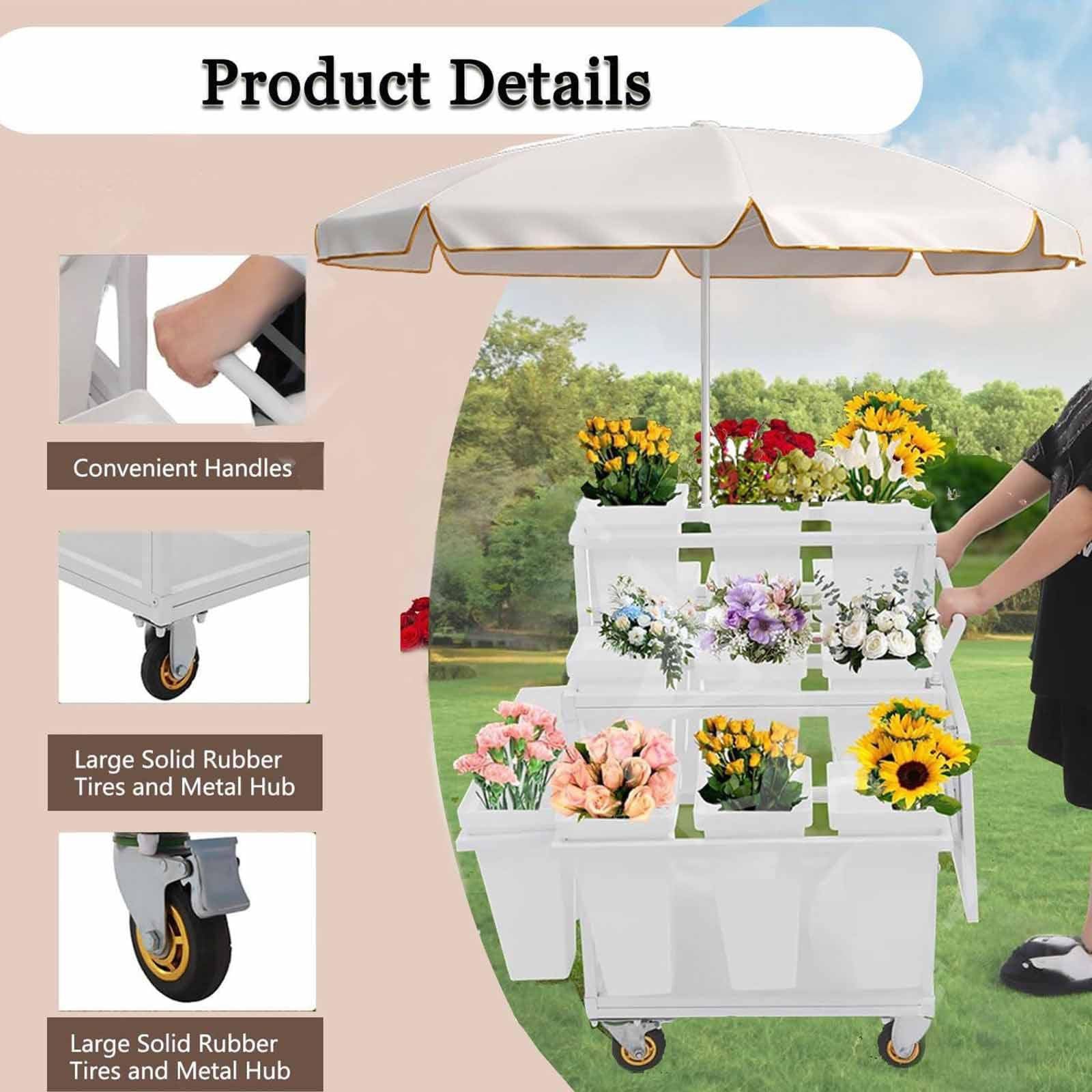 Este Soporte metálico para exhibición de Flores al Aire Libre con Soporte para Flores con 18 Cubos, Soporte para exhibición de Flores con Ruedas, Carrito de Flores para floristería, Patio y