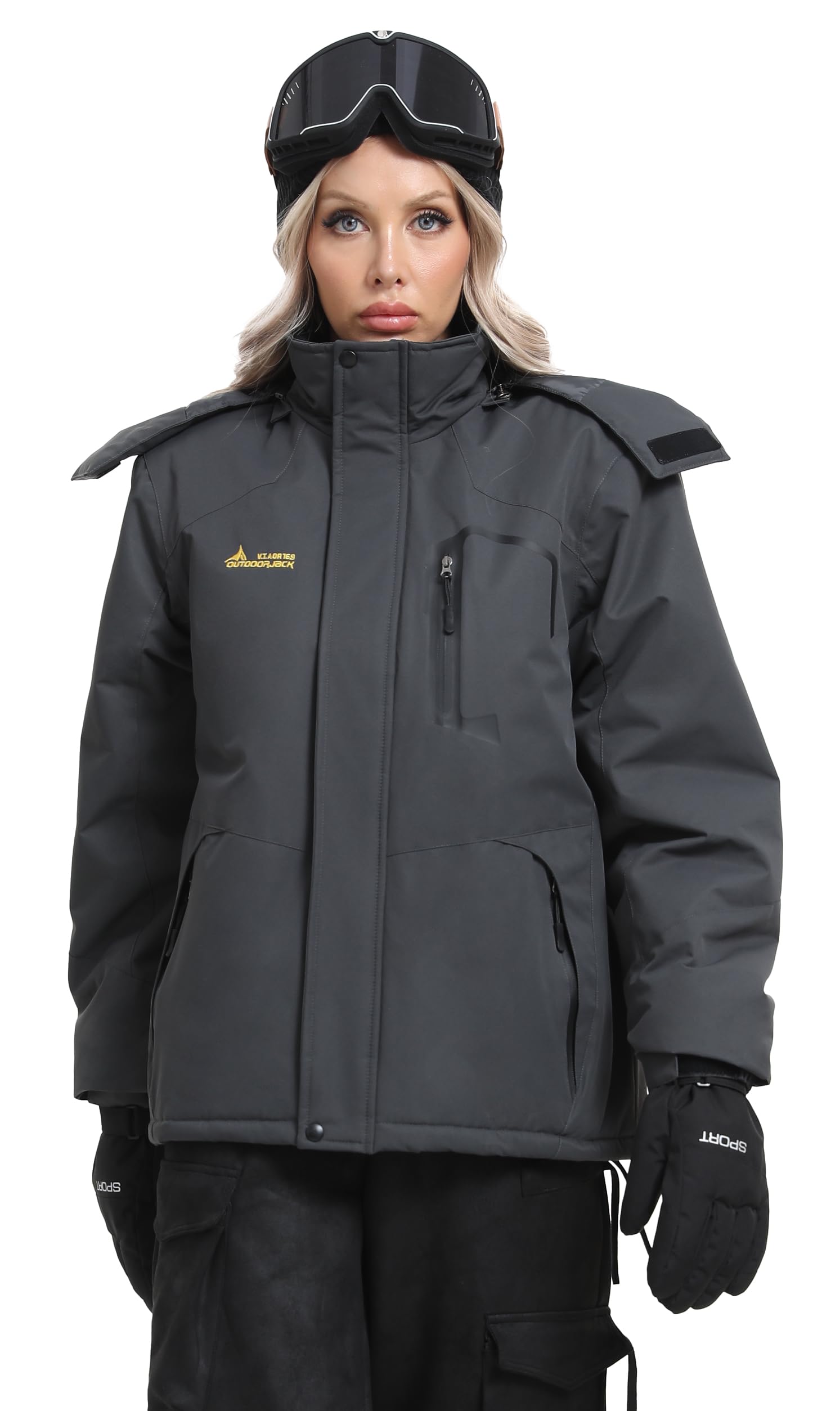 Veste Ski Femme Imperméable Polaire Veste Softshell Montagne Snowboard Hiver Chaud Coupe-vent Manteaux avec Capuche Amovible Extérieur