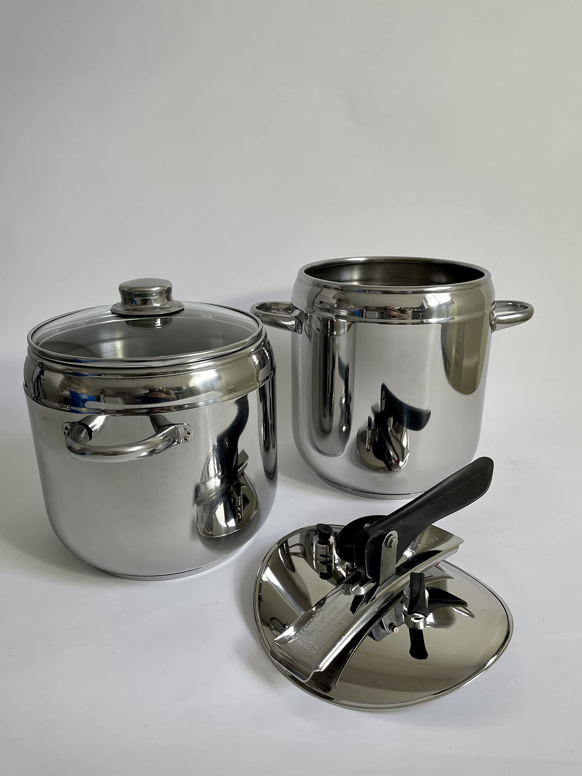 Pintinox, olla a presión Duetto First, fabricada en acero inoxidable sin níquel, apta para inducción, con 4 sistemas de seguridad, 5+7 litros