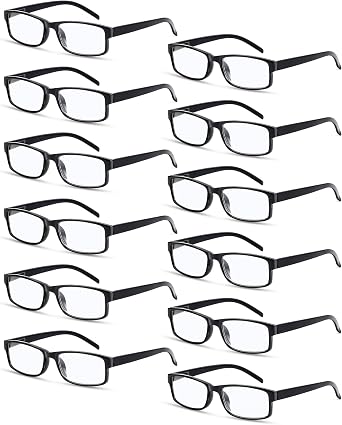 Kanayu 12 Pack Reading Glasses Bulk,Traditional Reading Glasses with Spring Hinges,Computer Eyeglasses for Men Women
