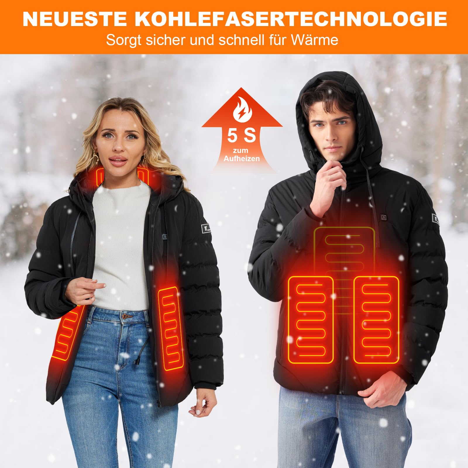 Chaqueta Calefactable con Capucha 3 Niveles de Calefacción Puerto USB Impermeable para Hombre Mujer Esquí Motocicleta