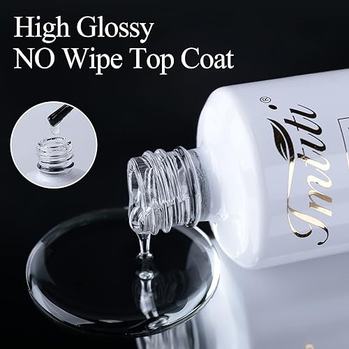 Miniatura 6 de Imtiti Capa superior de esmalte de uñas de gel, acabado brillante que no se limpia, de larga duración, 0.54 onzas líquidas, gel transparente con LED