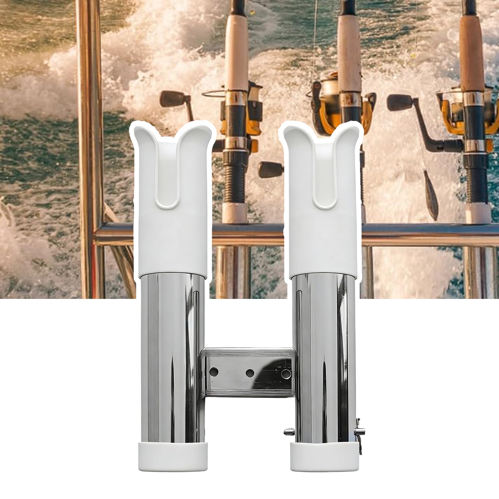 Soporte para caña de pescar, soporte de doble tubo para caña de pescar, soportes de acero inoxidable, para playa, garaje, hogar, viajes, agua salada, barco, kayak, yate, pontón marino