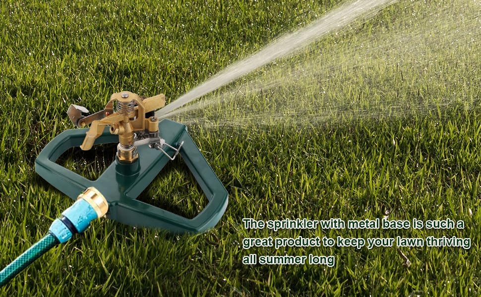 Miniatura 9 de Rociador de impacto pulsante de metal con base de metal, rociadores de latón resistente para patio, césped, jardín, cobertura de área grande de 20 a