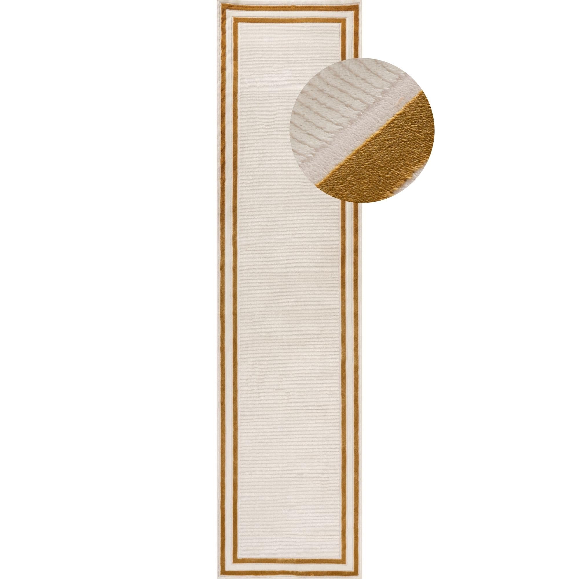 The Rugs Unisex Kids Gold Carmel Bordered Area Rug Runner Soft Pile Living Room Bedroom In | Size: 80Cm X 300Cm