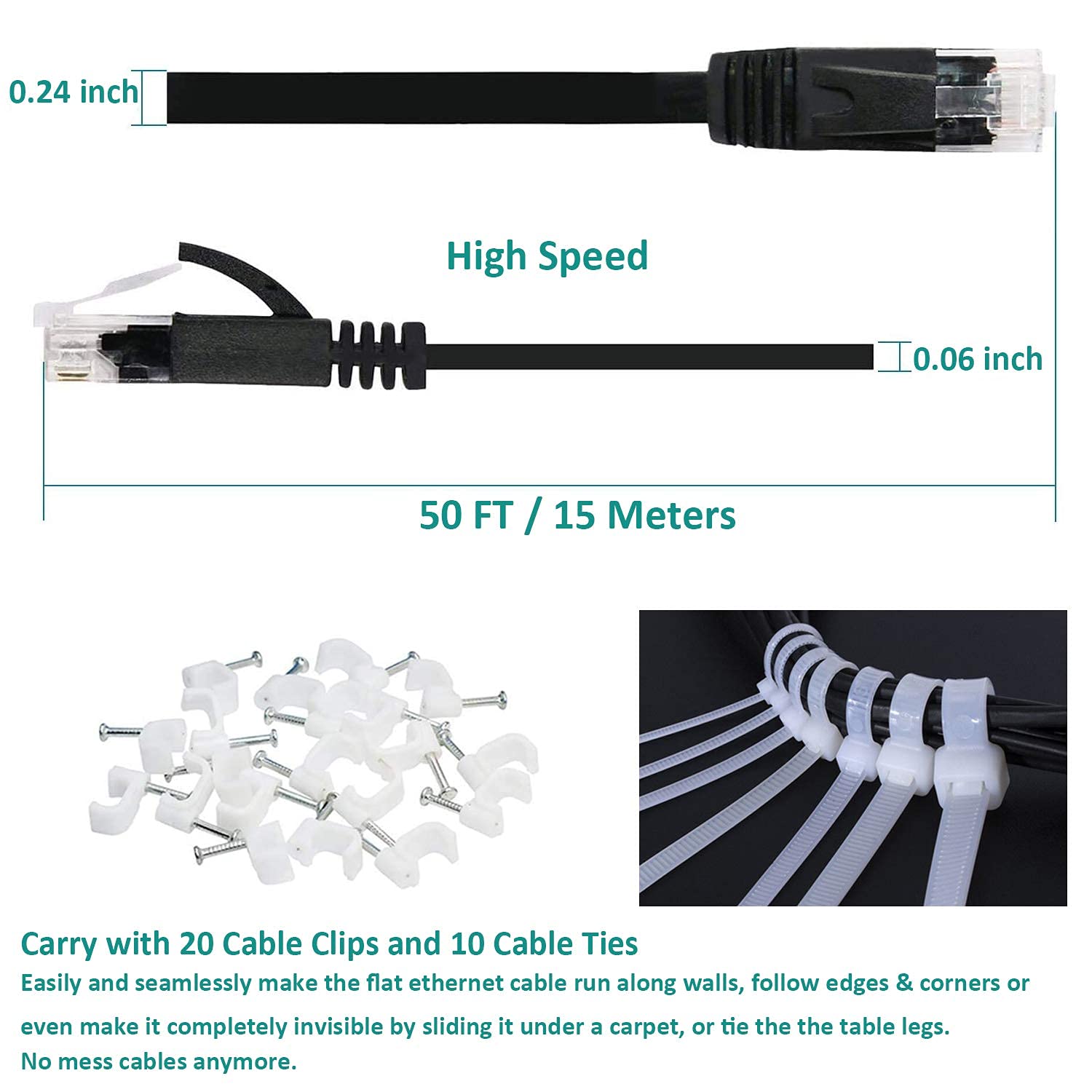 イーサネットケーブル(50センチ) Cat5e ツメの折れないLANケーブル 標準 ストレート 50m ブルー