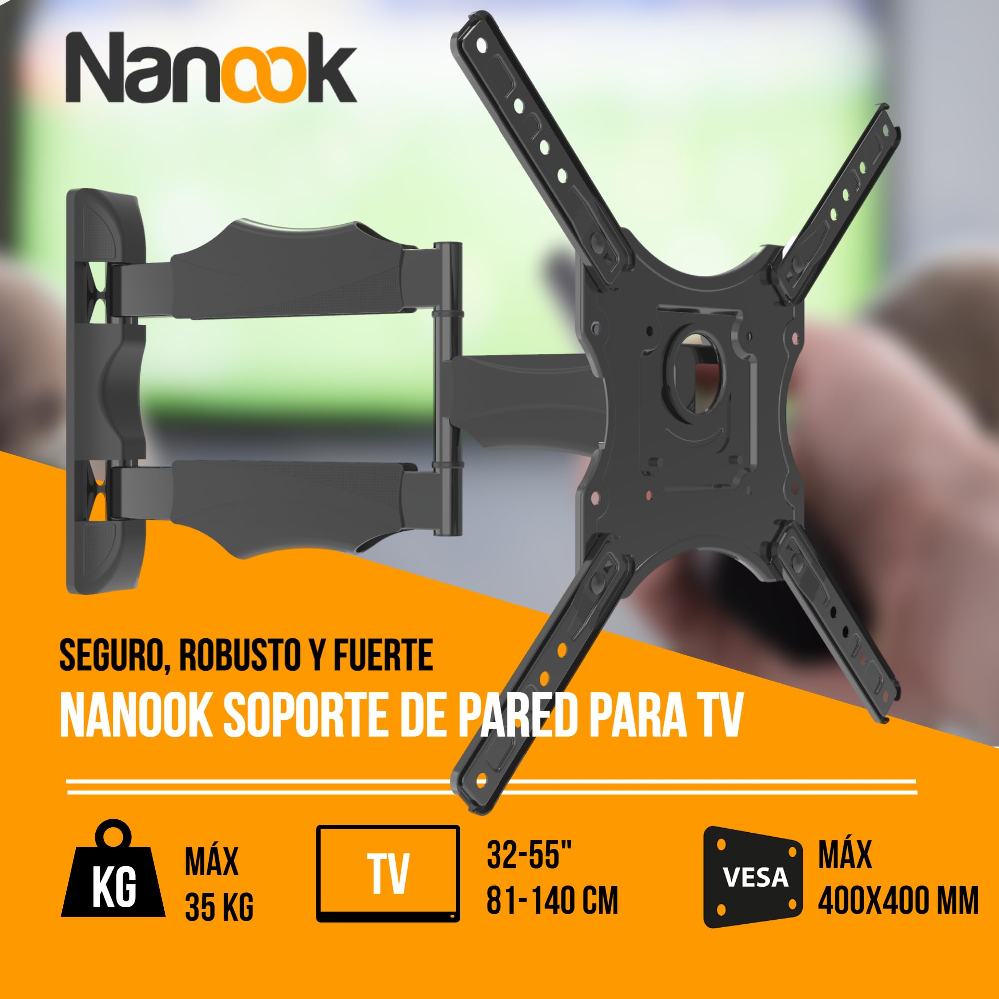 NANOOK Turn M, Soporte de Pared Giratorio para televisores de 32-55 Pulgadas, Inclinable, Soporte de Pared para televisores LCD, LED, QLED y OLED, Compatibilidad Universal, VESA 100x100 a 400x400