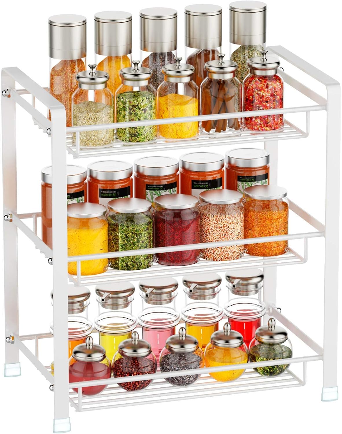 PACKISM Spice Rack, 3 Tier Premium Detachable Kitchen Spice Rack for Counter top, Wire Basket Storage Counter Shelf Organizer, Black