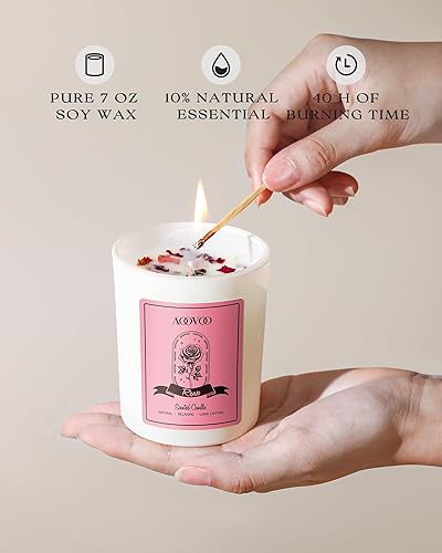 Miniatura 4 de AOOVOO Velas perfumadas de rosa para mujeres - Vela de aromaterapia con cristales en el interior, velas de soya de 7 onzas para perfumar el hogar,