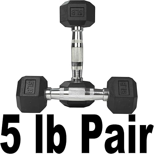 Miniatura 5 de Titan Fitness Rubber Hex Dumbbells with Chrome Handle