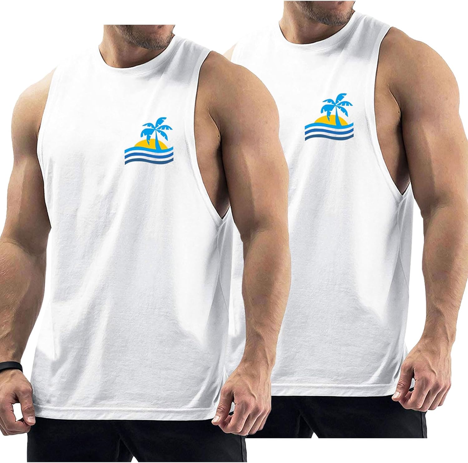 Mens Tank Tops Beach Summer Casual Sleeveless Shirts Graphic Cotton Tank Tops for Men Gym Workout