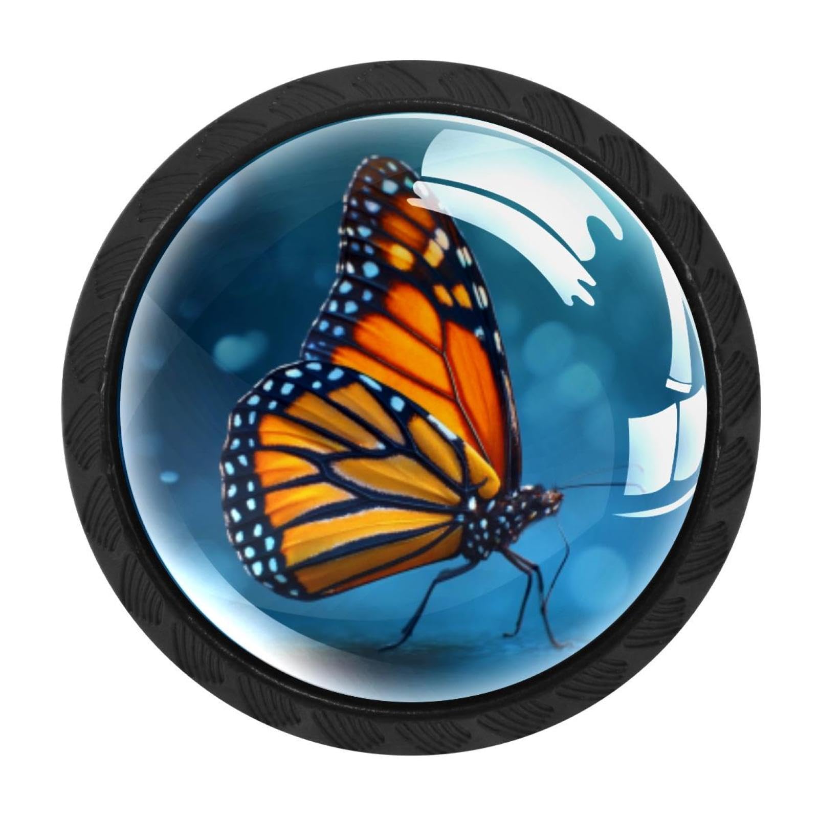 Chenzzzz Multicolored 19 4 Pack Blue Background Monarch Butterfly (1) Kitchen Cabinet Knobs Drawer Knobs Dresser Knobs Matte Black Zinc Knobs Drawer Pulls Door Knobs Dresser Drawer Handles Knobs For Dresser Drawers