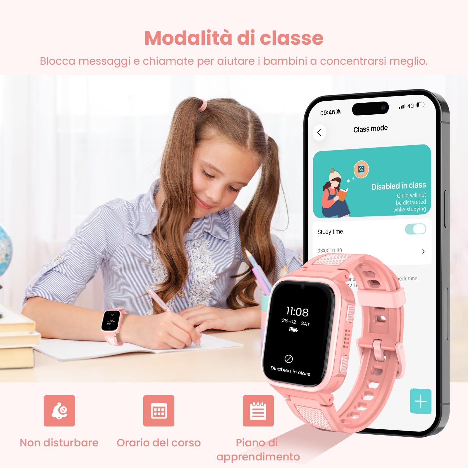 K10 4G Smartwatch bambini con GPS e funzione telefono, schermo da 1,8 pollici, batteria da 950 mAh, Impermeabile IP68, modalità classe, chiamata di emergenza SOS - orologio smartwatch bambini