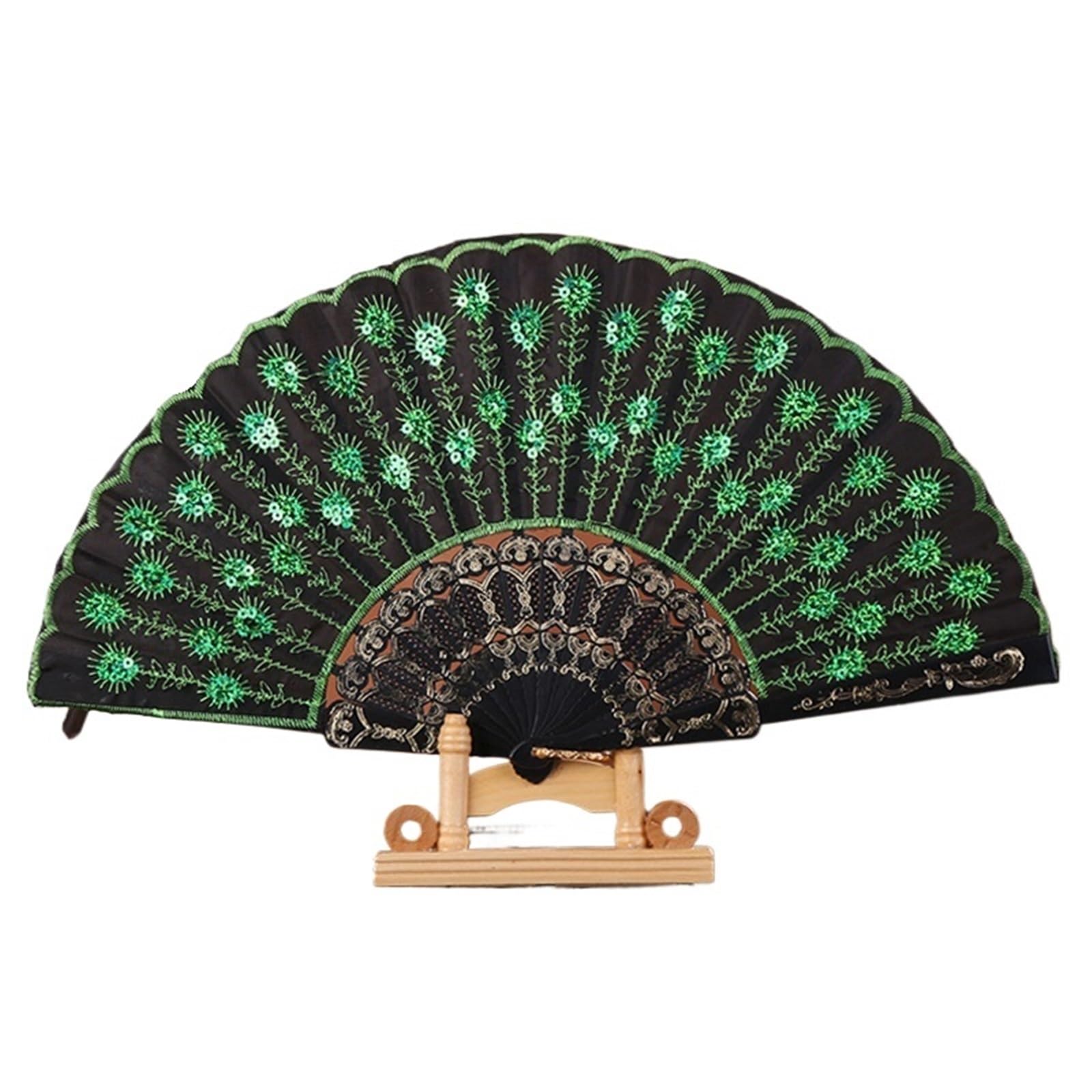 GIYXHU 3pcs Plastic Folding Fan Sequin Embroidered Craft Dance Handheld For Wedding Party for Party(Color2)