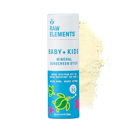 Raw Elements Baby Kids SPF 30 - Loción de protección solar orgánica en barra sin nano óxido de zinc seguro para arrecifes libre de crueldad suave e