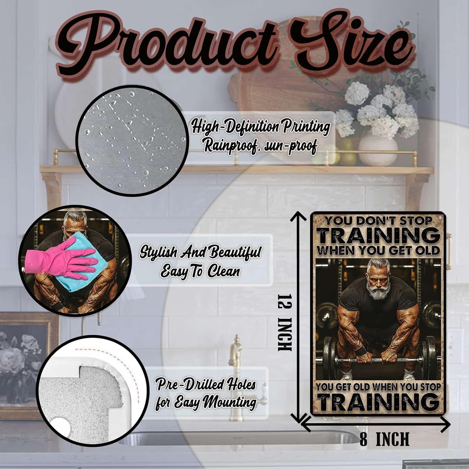 Gym Training Metal Tin Sign You Don’t Stop Training When You Get Old Fitness Enthusiast Gift for Cafe Bar Shop Yard Garden Man Cave Pub Club Office Bathroom Hotel Wall Decor 12x8 Inch image 2