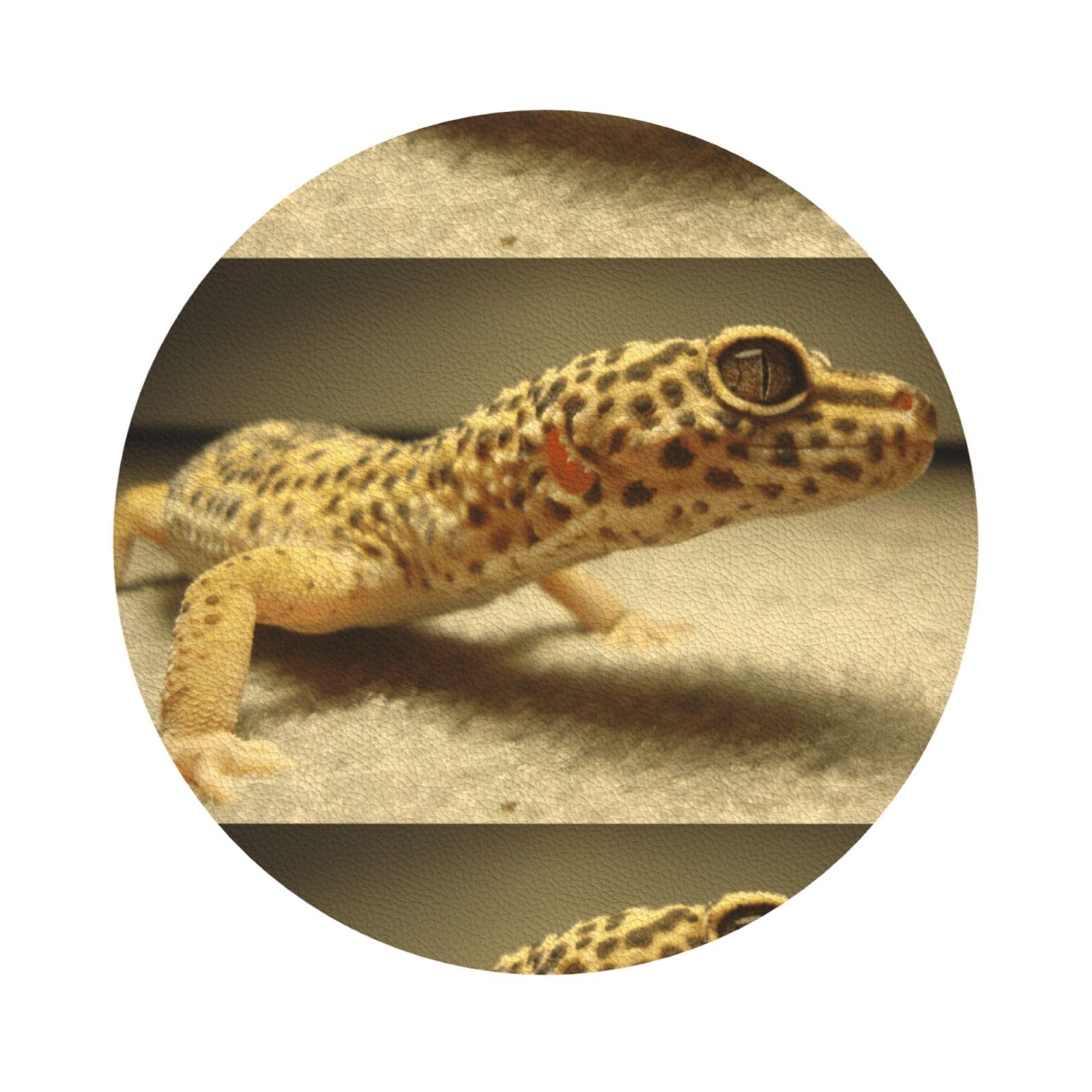 Sand Leopard Gecko PU Leather Coasters Set of 6 Round Drink Coasters