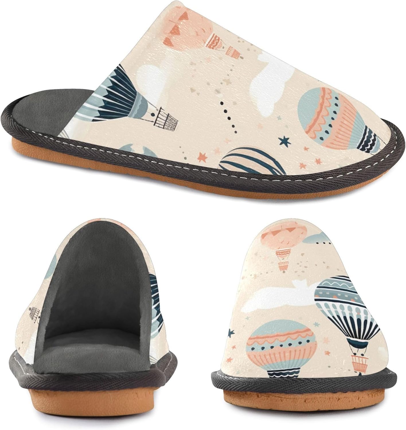 Hot Air Balloon House Slippers – Cozy Fuzzy Slippers for Guests, Washable & Disposable, Perfect for Shoeless Home, Spa & Hotel Use A111031