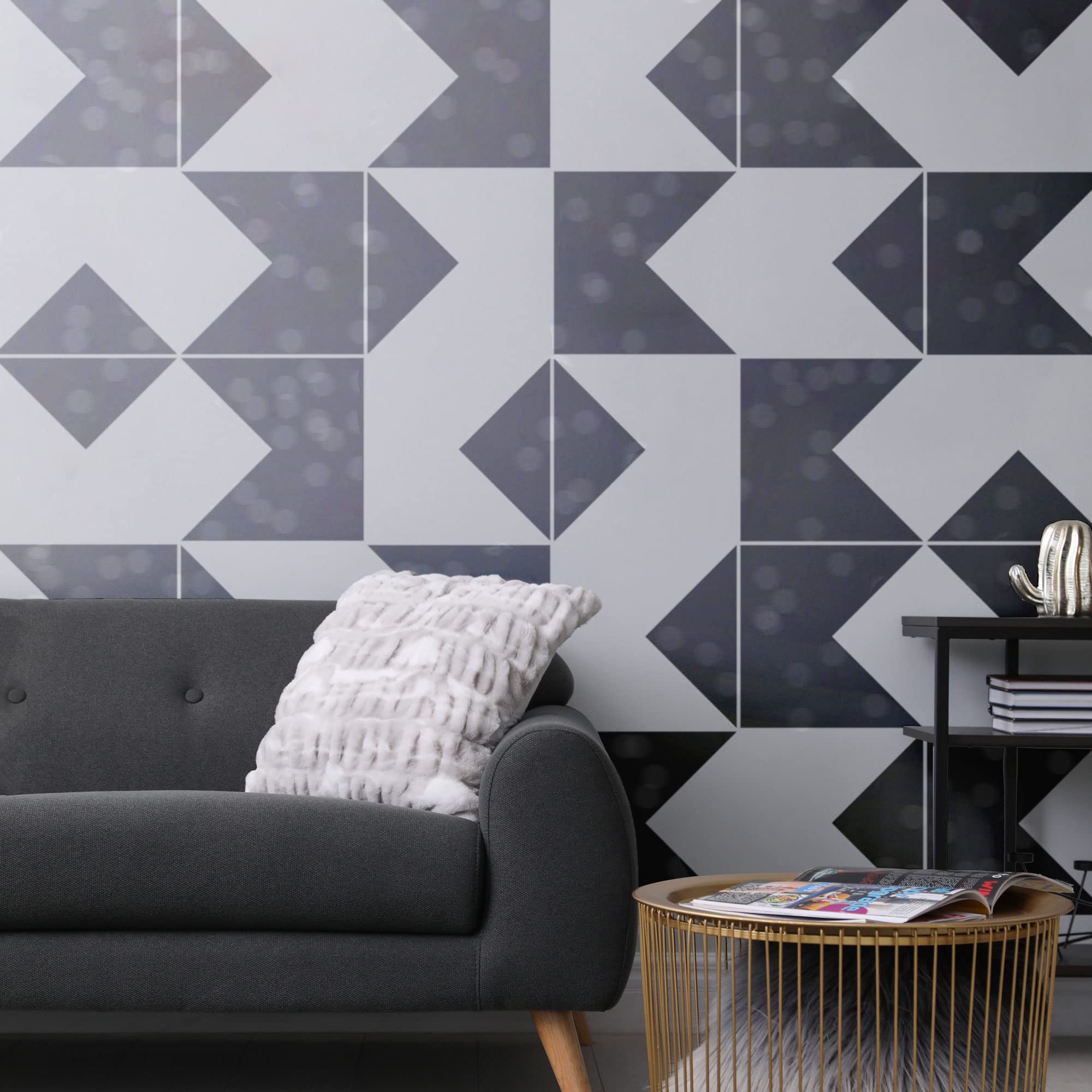 NAKLEO Fliesen Schablone zum Malen 2 Stück Set 45x45 cm, Mirandela Geometrisches Mosaik, Kunststoff Wiederverwendbare Große Bodenschablone DIY, Holz Möbel Wand Dekoration
